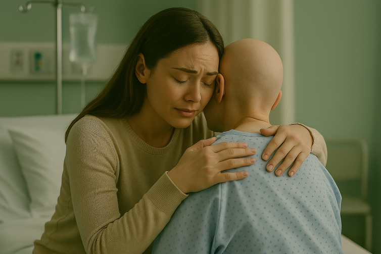 A comforting moment between two individuals in a hospital setting