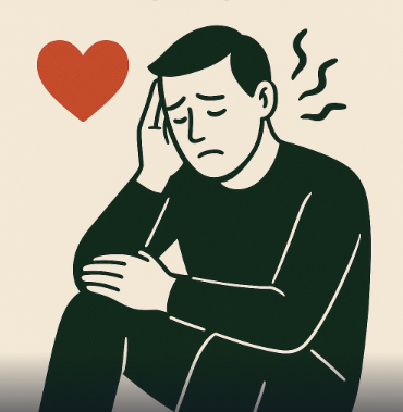The image depicts a man deep in thought, reflecting on his emotions. His expression conveys contemplation or concern, highlighting the importance of mental health awareness.