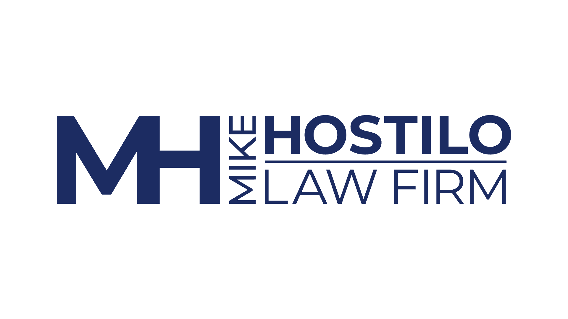 MH Hostilo Law Firm logo: dark blue 'MH' monogram on the left with 'HOSTILO LAW FIRM' text to the right.