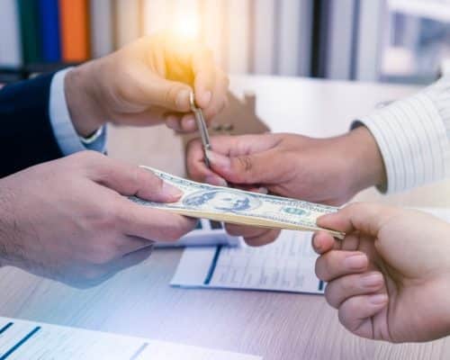 A person receiving money